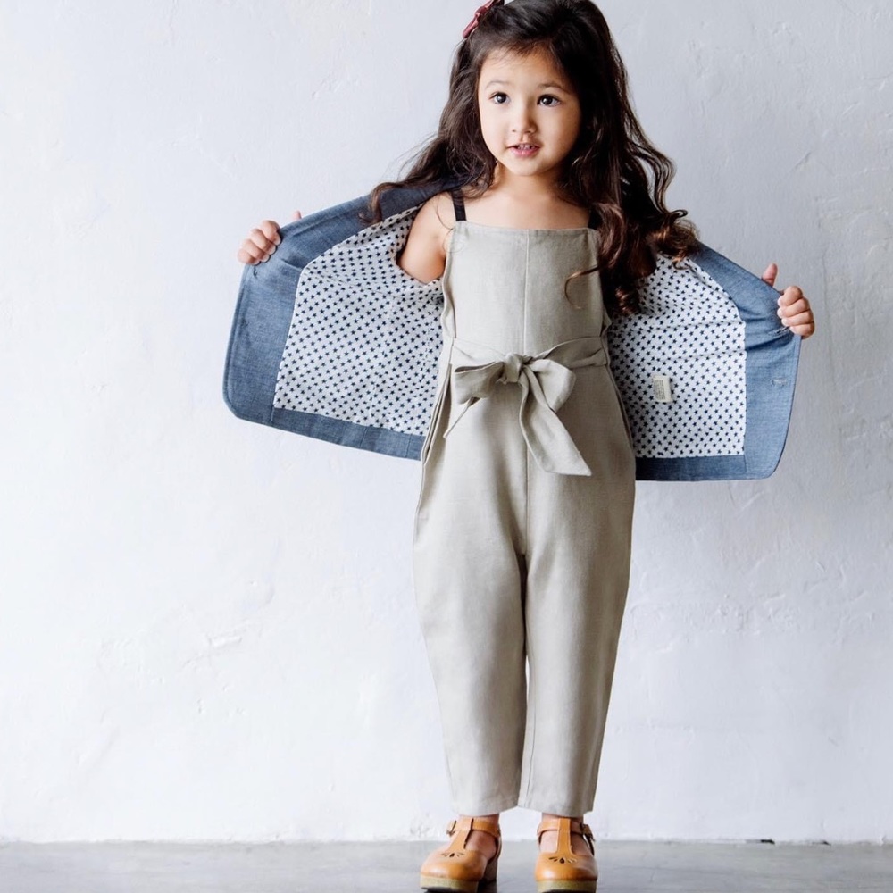 Dapper Crown girls taupe linen romper jumpsuit